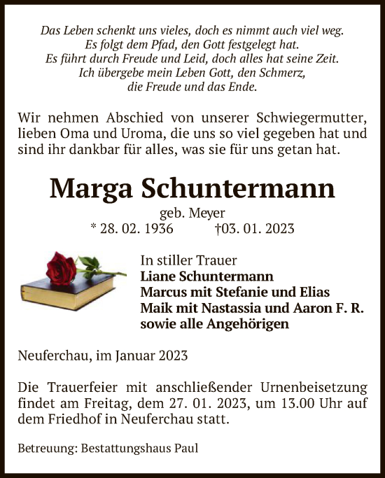 Traueranzeige von Marga Schuntermann von UEL