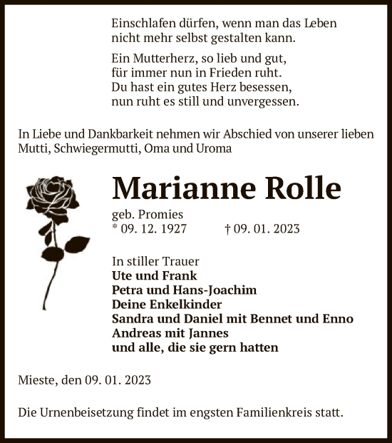 Traueranzeige von Marianne Rolle von UEL