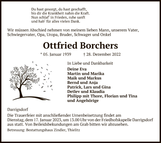 Traueranzeige von Ottfried Borchers von UEL