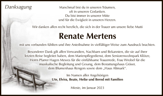 Traueranzeige von Renate Mertens von UEL