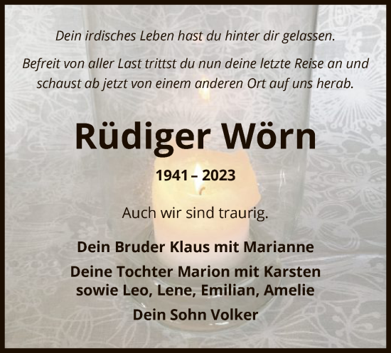 Traueranzeige von Rüdiger Wörn von UEL