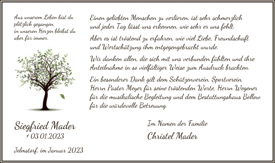 Traueranzeige von Siegfried Mader von UEL