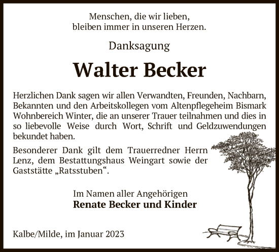 Traueranzeige von Walter Becker von UEL