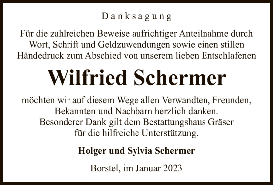 Traueranzeige von Wilfried Schermer von UEL