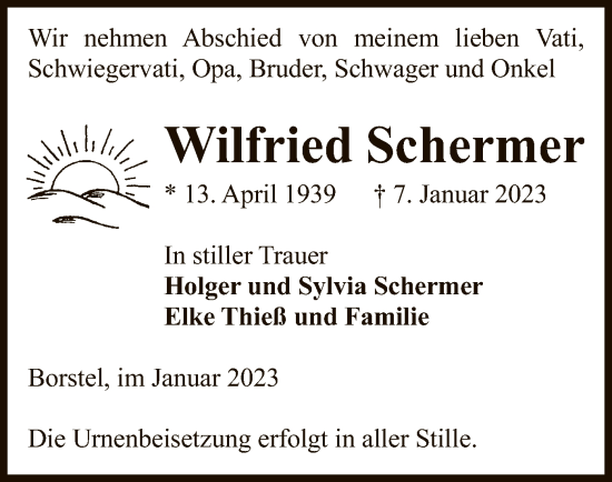 Traueranzeige von Wilfried Schermer von UEL