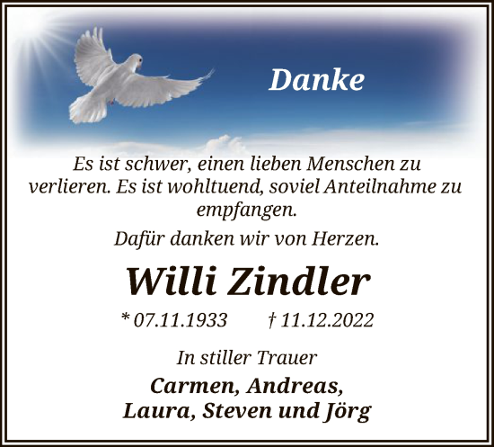 Traueranzeige von Willi Zindler von UEL