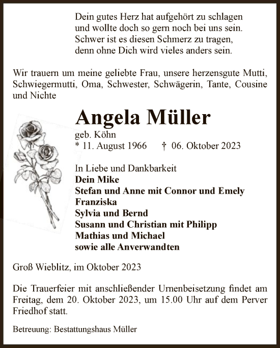 Traueranzeige von Angela Müller von UEL