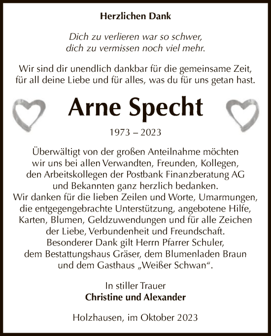 Traueranzeige von Arne Specht von UEL