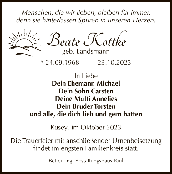 Traueranzeige von Beate Kottke von UEL