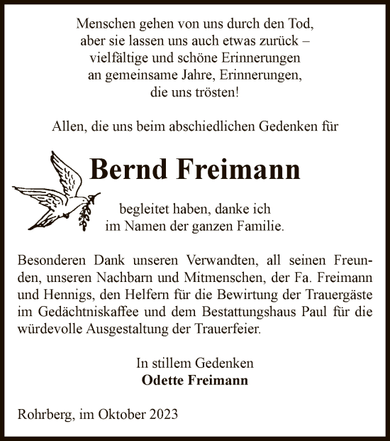 Traueranzeige von Bernd Freimann von UEL