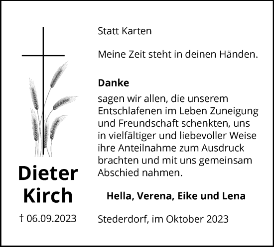 Traueranzeige von Dieter Kirch von UEL