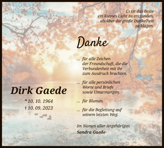 Traueranzeige von Dirk Gaede von UEL