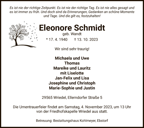 Traueranzeige von Eleonore Schmidt von UEL