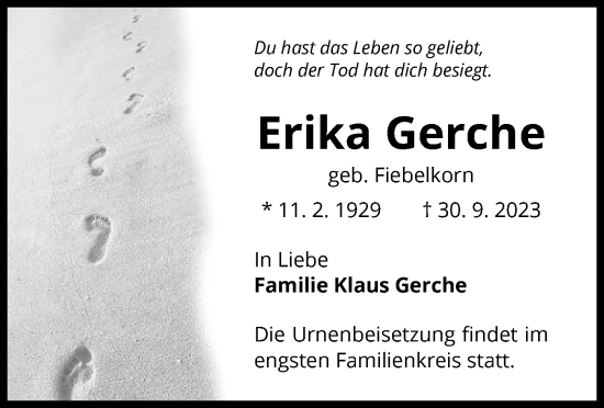 Traueranzeige von Erika Gerche von UEL