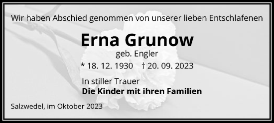 Traueranzeige von Erna Grunow von UEL