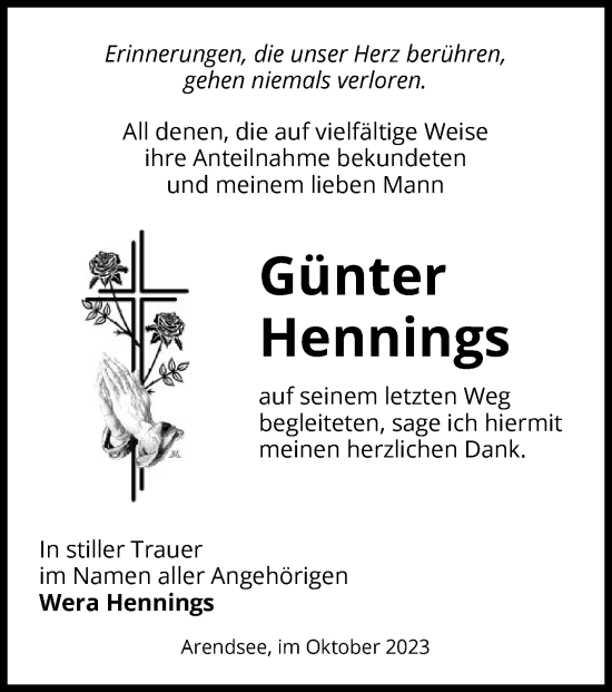 Traueranzeige von Günter Hennings von UEL