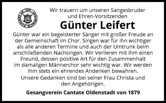 Traueranzeige von Günter Leifert von UEL