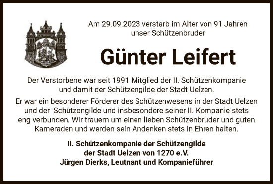 Traueranzeige von Günter Leifert von UEL