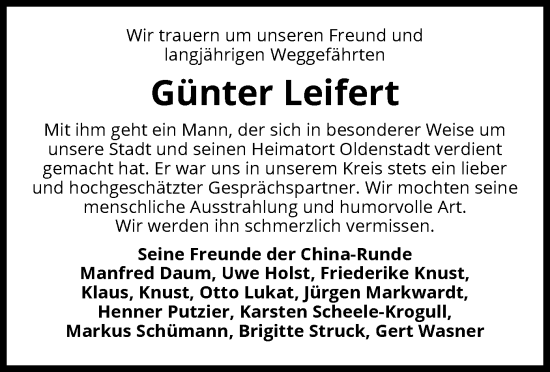 Traueranzeige von Günter Leifert von UEL