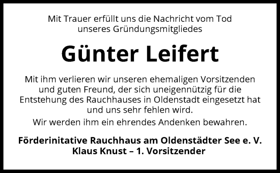 Traueranzeige von Günter Leifert von UEL