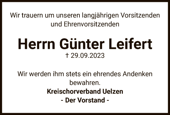 Traueranzeige von Günter Leifert von UEL