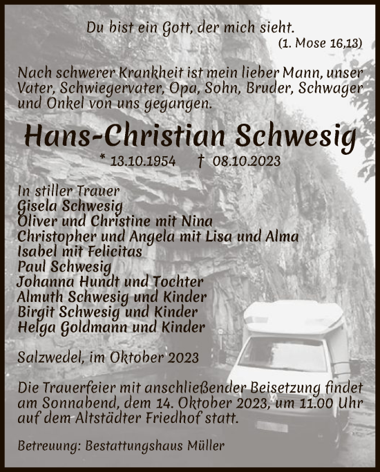 Traueranzeige von Hans-Christian Schwesig von UEL