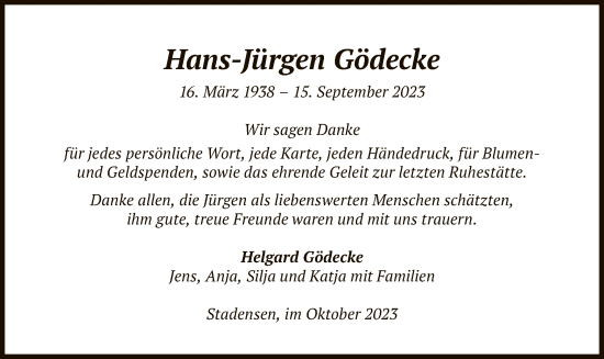 Traueranzeige von Hans-Jürgen Gödecke von UEL