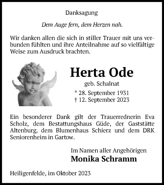 Traueranzeige von Herta Ode von UEL