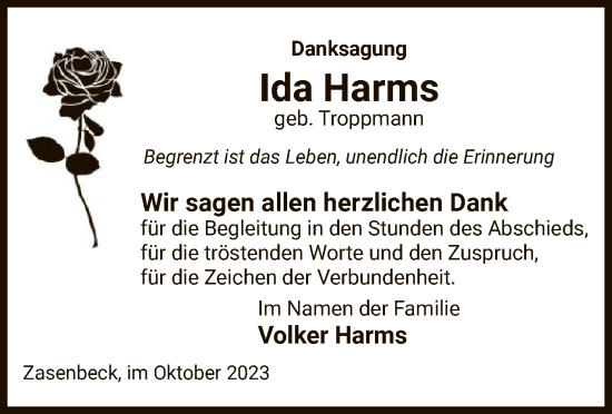 Traueranzeige von Ida Harms von UEL