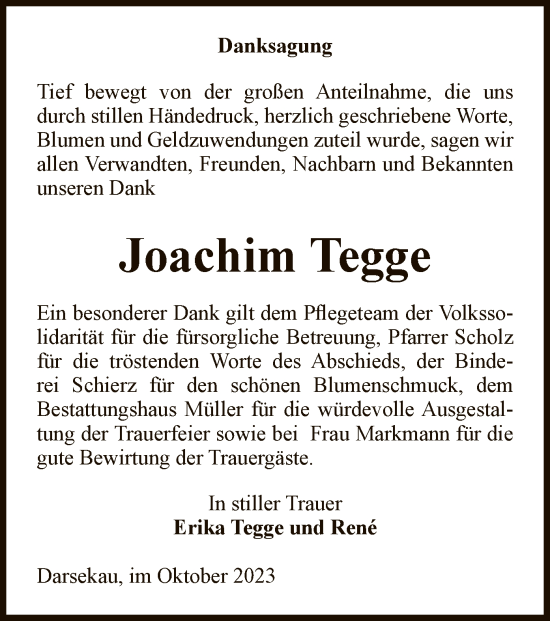 Traueranzeige von Joachim Tegge von UEL
