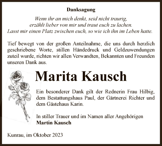 Traueranzeige von Marita Kausch von UEL