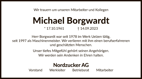 Traueranzeige von Michael Borgwardt von UEL