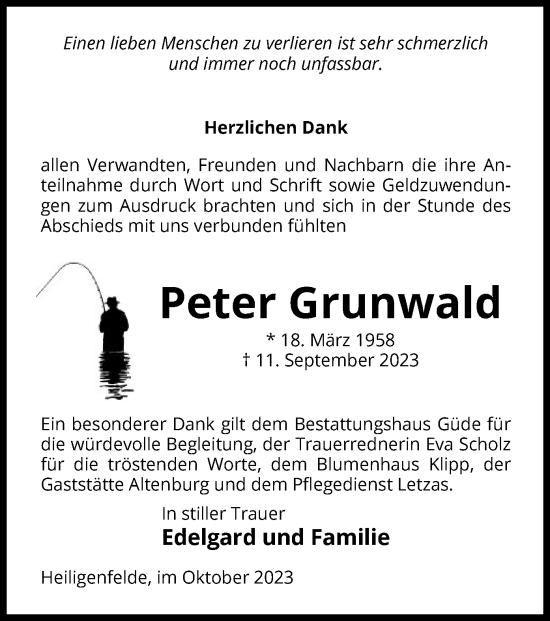 Traueranzeige von Peter Grunwald von UEL