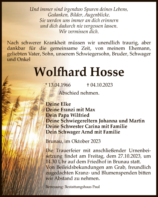 Traueranzeige von Wolfhard Hosse von UEL