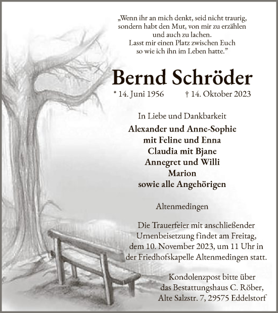 Traueranzeige von Bernd Schröder von UEL