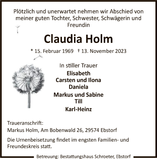 Traueranzeige von Claudia Holm von UEL