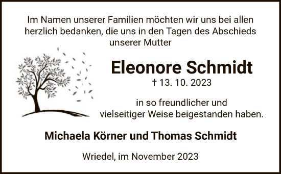 Traueranzeige von Eleonore Schmidt von UEL