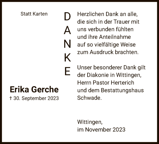 Traueranzeige von Erika Gerche von UEL