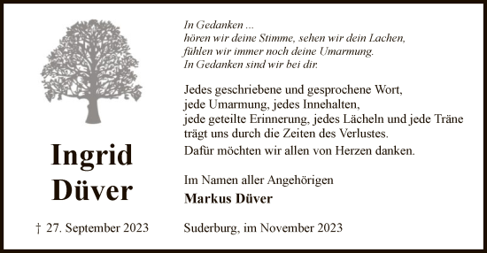 Traueranzeige von Ingrid Düver von UEL