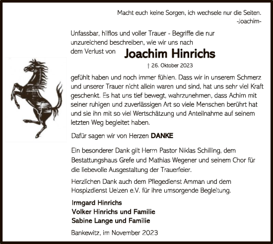 Traueranzeige von Joachim Hinrichs von UEL