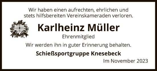 Traueranzeige von Karlheinz Müller von UEL