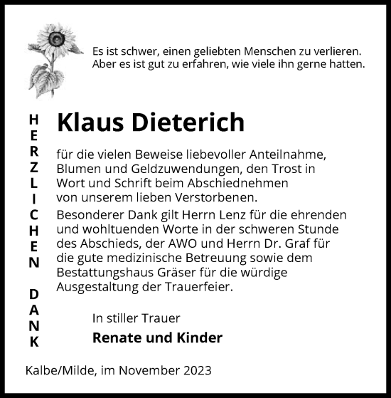 Traueranzeige von Klaus Dieterich von UEL