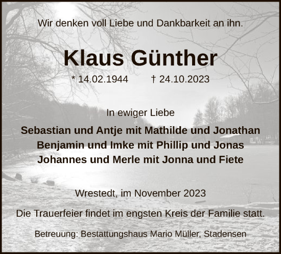 Traueranzeige von Klaus Günther von UEL