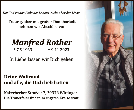 Traueranzeige von Manfred Rother von UEL