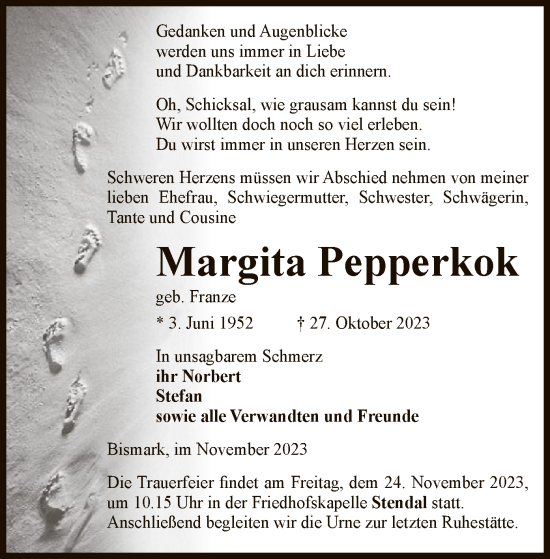 Traueranzeige von Margita Pepperkok von UEL