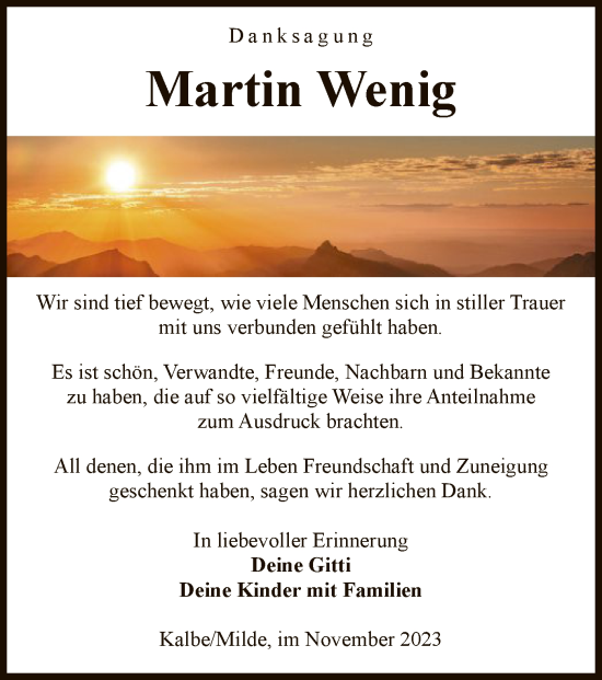 Traueranzeige von Martin Wenig von UEL