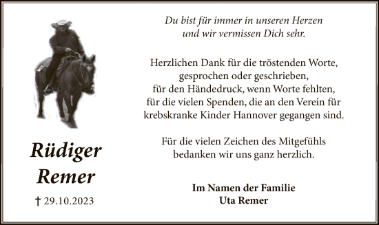 Traueranzeige von Rüdiger Remer von UEL