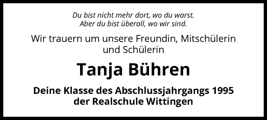 Traueranzeige von Tanja Bühren von UEL