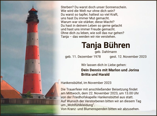 Traueranzeige von Tanja Bühren von UEL