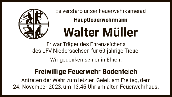 Traueranzeige von Walter Müller von UEL